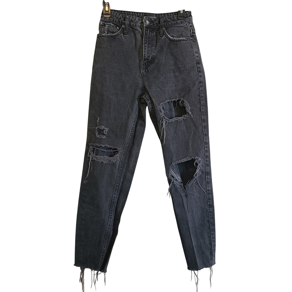 White Fox High Waisted Jeans Womens S Black Distressed Raw Hem Cotton Grunge